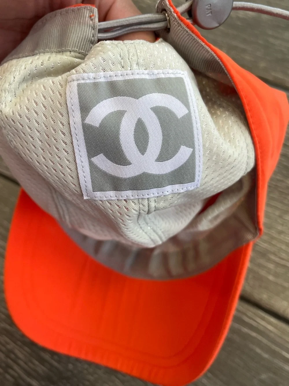 Rare CHANEL CC Logo Sport Neon Orange Nylon 5-Panel Baseball Hat Cap